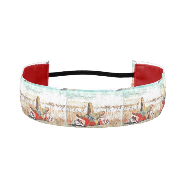 Cinta Para La Cabeza Acuarela moderna de castillos Naranjas en la playa (Anverso)