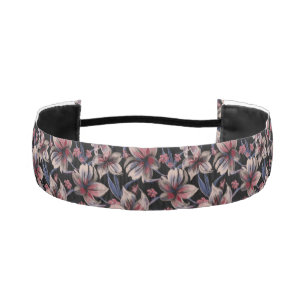 Cinta Para La Cabeza Acuarelas Crimson Floral sobre negro