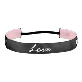 Cinta Para La Cabeza AMOR en blanco texto con corazones en NEGRO