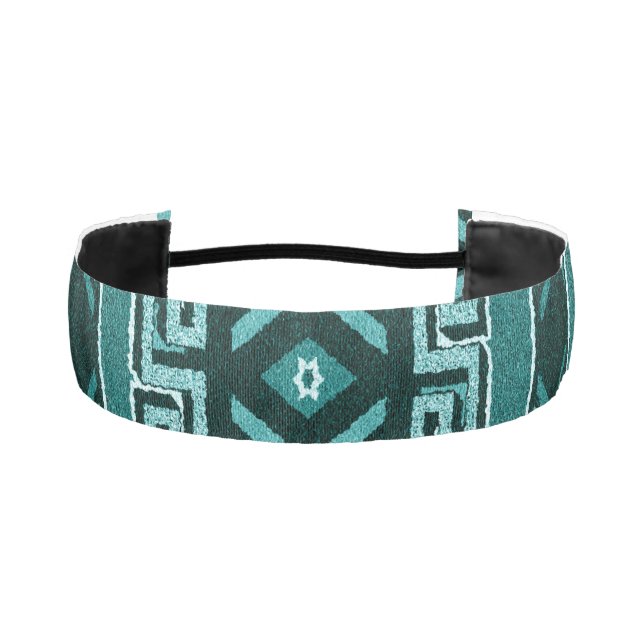 Cinta Para La Cabeza Cabeza De Patrón Azteca Tribal Negro Y Turquesa (Anverso)