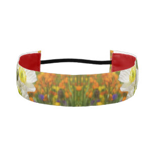 Cinta Para La Cabeza Cachorros blancos cultivando flores de colores