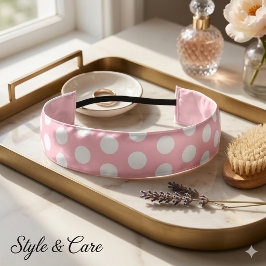 Cinta Para La Cabeza Chic Rosa con Punto Blanco 1.5" Doble Satén