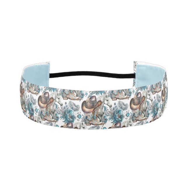Cinta Para La Cabeza Chica de caballo vaquero patrón turquesa floral (Anverso)