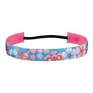 Cinta Para La Cabeza Chirimen floral en cascada azul