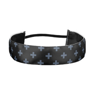 Cinta Para La Cabeza Cruces de polka azul-gris sobre negro