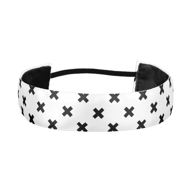 Cinta Para La Cabeza Cruces de polka negra sobre blanco (Anverso)