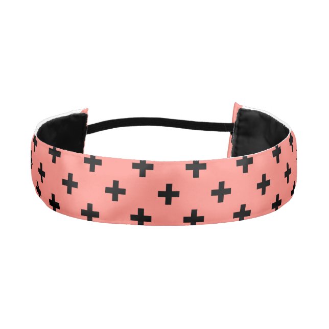 Cinta Para La Cabeza Cruces de polka negra sobre melocotón (Anverso)