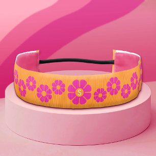 Cinta Para La Cabeza Daisy rosa Groovy con Monograma Naranja Personaliz