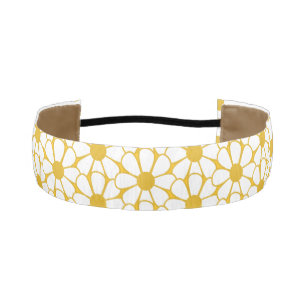 Cinta Para La Cabeza Dalias Retro Alegres Blancas y Amarillo Mostaza