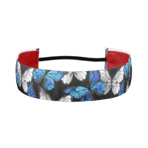 Cinta Para La Cabeza Dark Seamless Pattern with Blue Butterflies Morpho