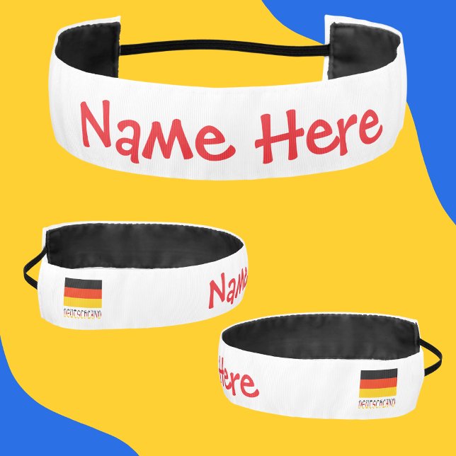Cinta Para La Cabeza Deutschland German Flag Red Personalized  (Personalized athletic headband with a German flag at each end and the word DEUTSCHLAND below.)