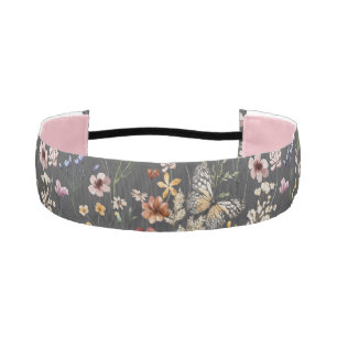 Cinta Para La Cabeza Diadema de Flores Silvestres Acuarela Gris Carbón
