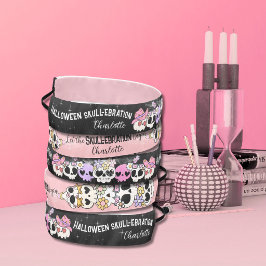 Cinta Para La Cabeza Diadema negra editable de Halloween con calaveras