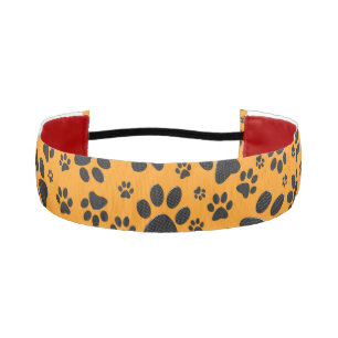 Cinta Para La Cabeza Dog Paws Black & White Polka Dot on dahlia orange