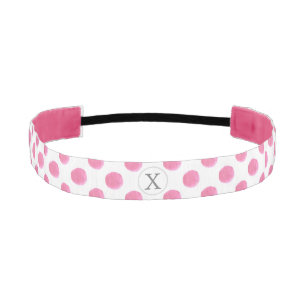 Cinta Para La Cabeza Dosis de polka rosa de color acuático monograma pe
