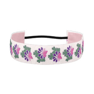 Cinta Para La Cabeza Estilo de doodle de mariposa rosa de flor morada