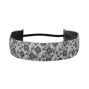 Cinta Para La Cabeza Faux Black Lace Rosas Fishnet Athletic Headband