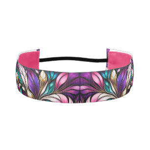 Cinta Para La Cabeza Floral rosa y hojas Aspecto de vidrio manchado
