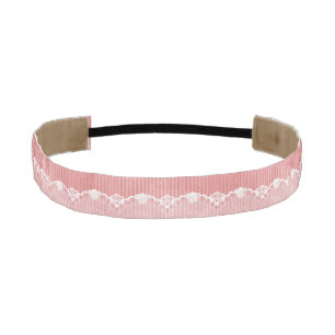 Cinta Para La Cabeza Fondo rosado y blanco con el cordón negro