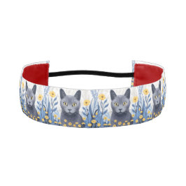 Cinta Para La Cabeza Gato Azul Ruso Flores Amarillas