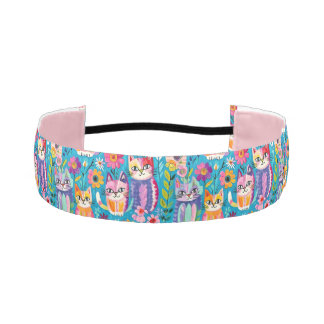 Cinta Para La Cabeza Gatos y Flores Coloridos Cumpleaños Caprichoso