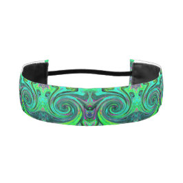 Cinta Para La Cabeza Groovy Resumen Retro Green y Magenta Swirl