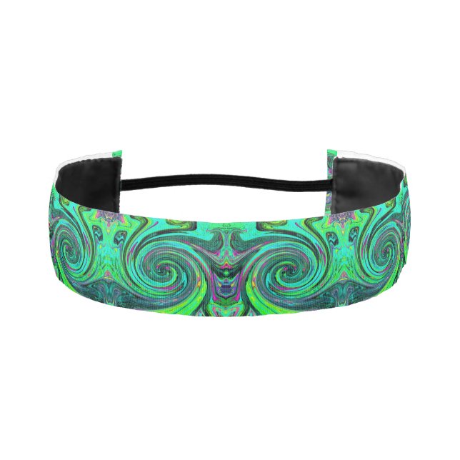 Cinta Para La Cabeza Groovy Resumen Retro Green y Magenta Swirl (Anverso)