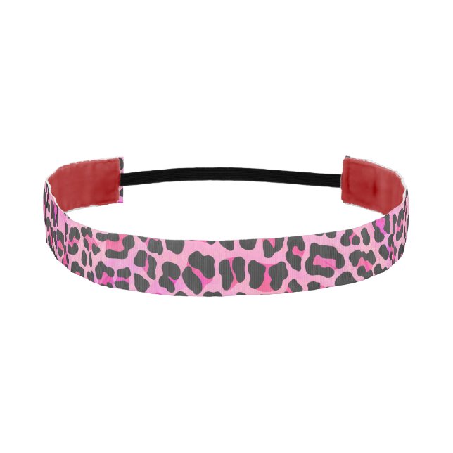 Cinta Para La Cabeza Leopardo de impresión negro y rosa caliente (Anverso)