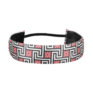 Cinta Para La Cabeza Llave griega decorativa, rosa negro, blanco y cora