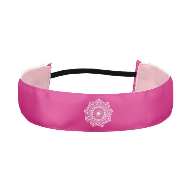 Cinta Para La Cabeza Mandalá Blanco sobre Fondo Rosa (Anverso)