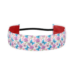 Cinta Para La Cabeza Mariposa Azul y Estampado Floral Púrpura