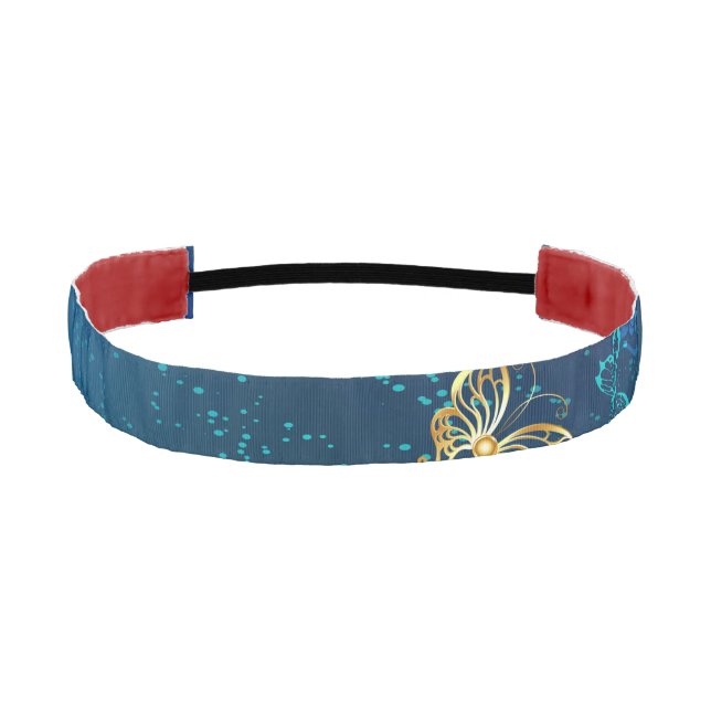 Cinta Para La Cabeza Mariposas doradas sobre fondo azul (Anverso)