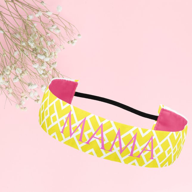 Cinta Para La Cabeza Moda del abuelo amarillo de la perrito geométrico (Yellow Geometric Preppy Grandmillennial Chic Athletic Headband)