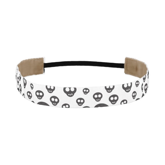 Cinta Para La Cabeza Modelo con los cráneos negros en blanco (Anverso)