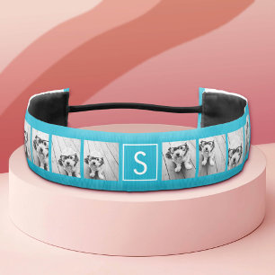 Cinta Para La Cabeza Monograma del Personalizado Aqua Blue Collage de f