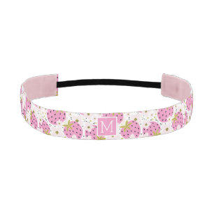 Cinta Para La Cabeza Monograma Personalizado de fresas rosadas