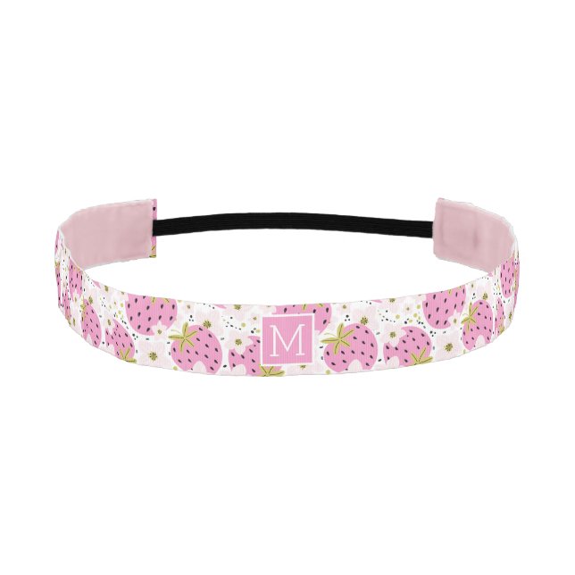 Cinta Para La Cabeza Monograma Personalizado de fresas rosadas (Anverso)
