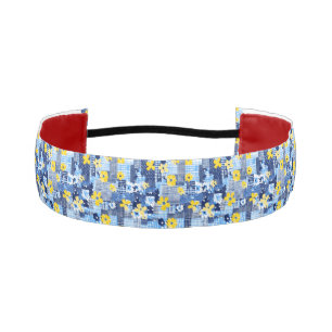 Cinta Para La Cabeza Patrón azul de flores amarillas