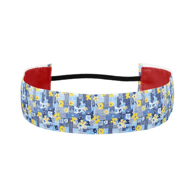 Cinta Para La Cabeza Patrón azul de flores amarillas (Anverso)
