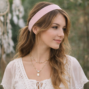 Cinta Para La Cabeza Patrón bohemio de cuadros gingham rosa y blanco