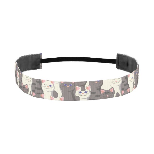 Cinta Para La Cabeza Patrón de gatos blancos y grises (Anverso)