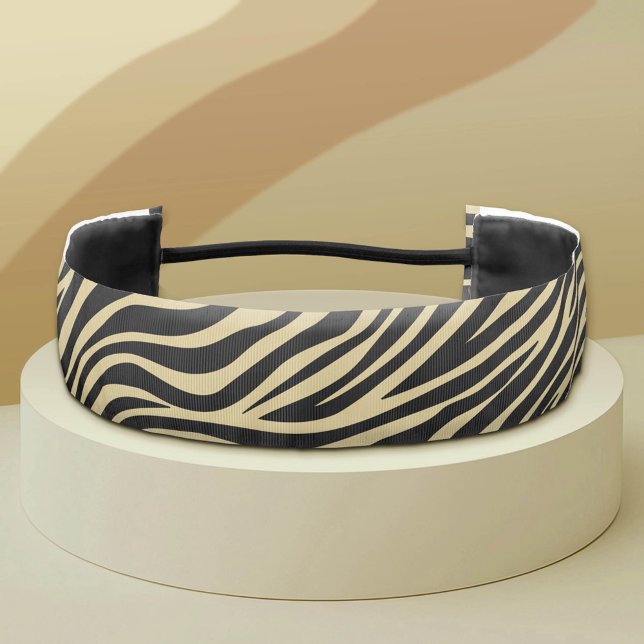 Cinta Para La Cabeza Patrón de rayas de cebra de color negro y taupe (Custom Zebra Headband)