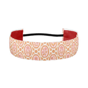 Cinta Para La Cabeza Patrón Floral Antiguo de Camafeo en Rosa y Naranja