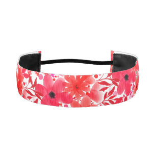 Cinta Para La Cabeza Patrón floral de coral rosado vibrante