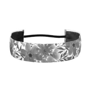 Cinta Para La Cabeza Patrón floral monocromático blanco y gris