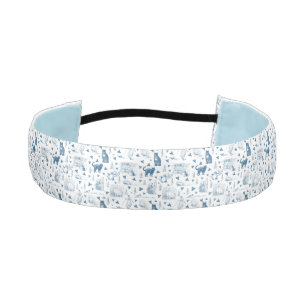 Cinta Para La Cabeza Patrón retro vintage de la tela Cat Catnip Azul bl