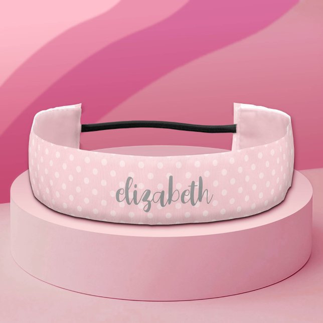 Cinta Para La Cabeza Polka de moda Dot rosado guión gris nombre (Custom Monogram Headband)