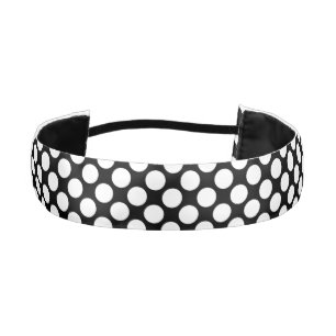 Cinta Para La Cabeza Puntos retro grandes - blanco y negro