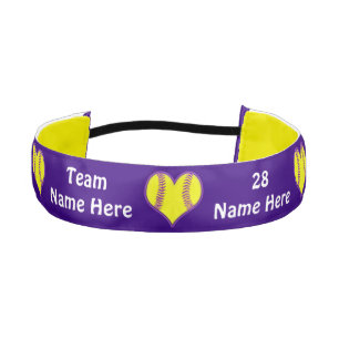 Cinta Para La Cabeza Púrpura y vendas personalizadas oro del softball