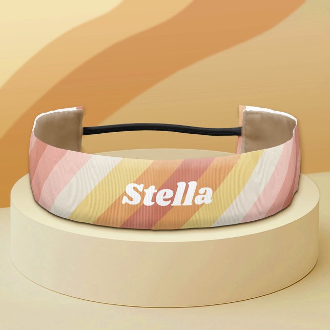 Cinta Para La Cabeza Rayas retro - Coral, Naranja, rosa (Custom Monogram Headband)